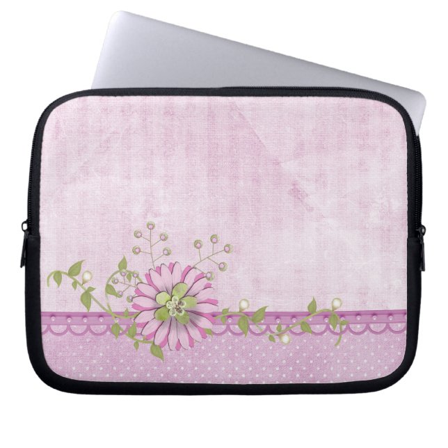 Roze maaltijd met parels laptop sleeve (Voorkant)