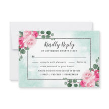 Roze Maaltijdkeuze Groene Waterverf Bloemenbruilof