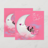 Roze Maan Afrikaans Amerikaans Baby Meisje Douche Kaart (Voorkant / Achterkant)