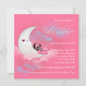 Roze Maan Afrikaans Amerikaans Baby Meisje Douche Kaart (Achterkant)