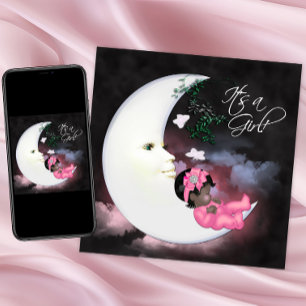 Roze Maan Afro-Amerikaanse Baby Meisje Borrel Kaart