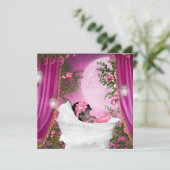 Roze Maan Baby Meisje Douche Uitnodigingen (Staand voorkant)