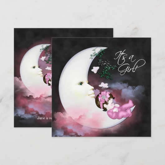 Roze Maan Baby Meisje Douche Uitnodigingen (Voorkant / Achterkant)