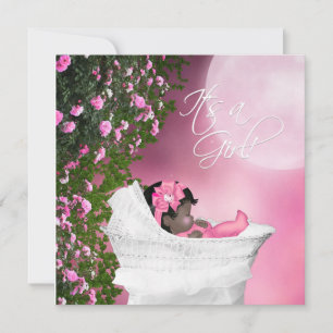 Roze Maan Baby Meisje Shower Kaart