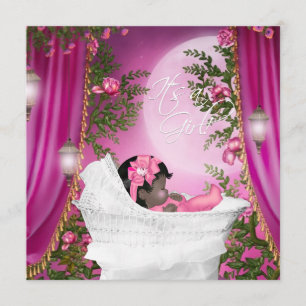 Roze Maan Baby Meisje Shower Uitnodigingen