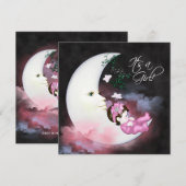 Roze Maan Baby Meisje Shower Uitnodigingen (Voorkant / Achterkant)