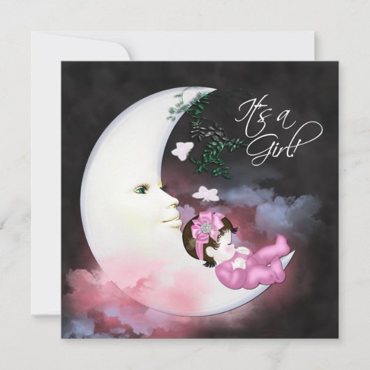 Roze Maan Baby Meisje Shower Uitnodigingen (Voorkant)