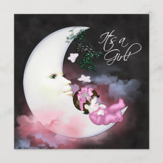 Roze Maan Baby Meisje Shower Uitnodigingen