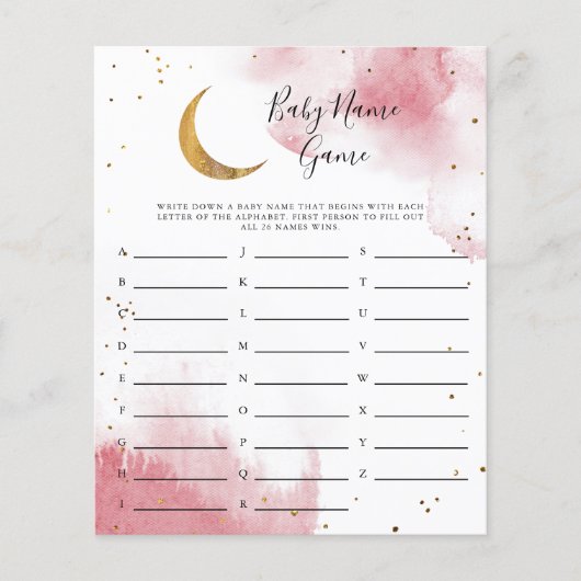 Roze maan Baby Name Shower Game (Voorkant)