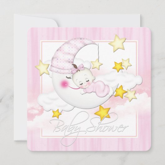 Roze Maan Baby Shower Kaart (Voorkant)