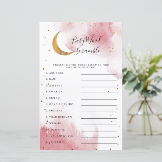 Roze maan Baby shower Word Scramble Game (Staand voorkant)