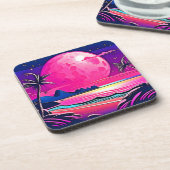 Roze Maan Beachscape Art Bier Onderzetter (Linkerzijde)