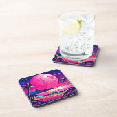 Roze Maan Beachscape Art Bier Onderzetter (Rechterzijde)