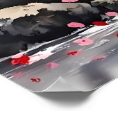 Roze maan boven de pagode poster (Hoek)