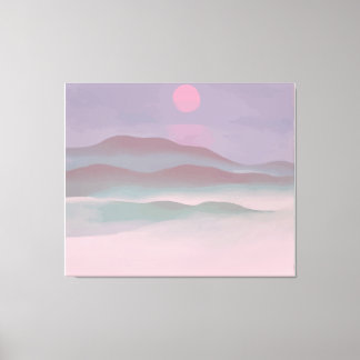 Roze maan boven water canvas afdruk