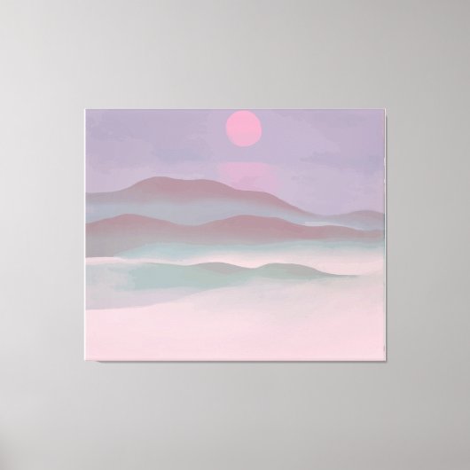 Roze maan boven water canvas afdruk (Voorkant)