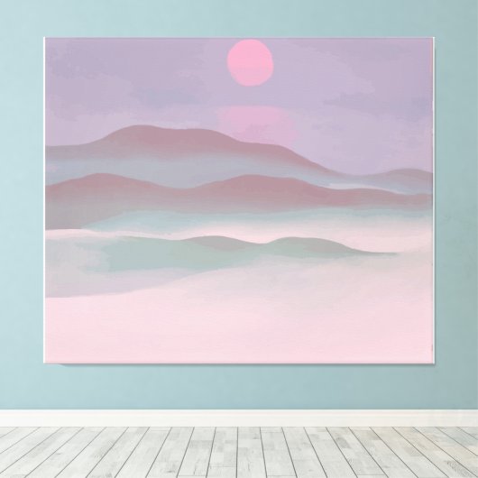 Roze maan boven water canvas afdruk (Insitu (Houten vloer))