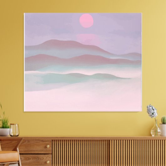 Roze maan boven water canvas afdruk (Insitu (Woonkamer))