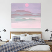 Roze maan boven water canvas afdruk (Insitu (Slaapkamer))