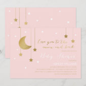 Roze maan en Achterste Baby shower Uitnodiging (Voorkant / Achterkant)