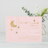 Roze maan en Stars Baby shower Uitnodiging (Staand voorkant)