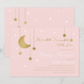 Roze maan en Stars Baby shower Uitnodiging (Voorkant / Achterkant)