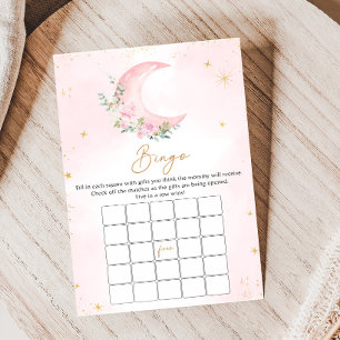 Roze Maan en Sterren Baby Shower Bingo Spel