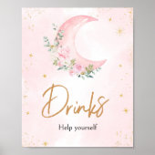 Roze Maan en Sterren Baby shower Drinken Poster (Voorkant)
