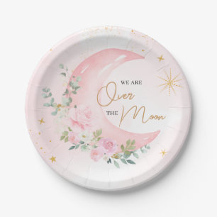 Roze Maan en Sterren Baby Shower Papieren Bordje