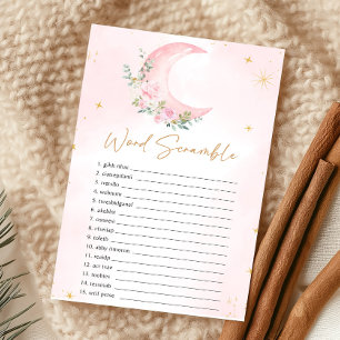 Roze Maan en Sterren Baby Shower Woordzoekspel