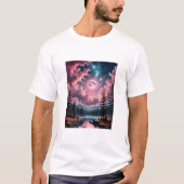Roze Maan Fantasy Dromerige Nacht Hemellandschap T T-shirt (Voorkant)