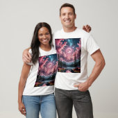 Roze Maan Fantasy Dromerige Nacht Hemellandschap T T-shirt (Unisex)
