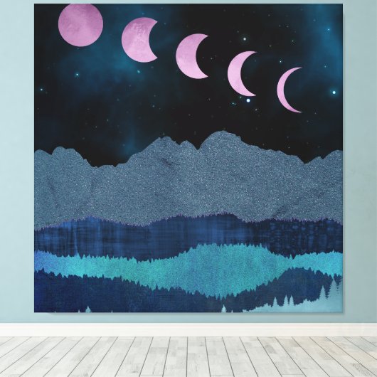 Roze Maan Fases Landschap Canvas Afdruk (Insitu (Houten vloer))