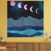 Roze Maan Fases Landschap Canvas Afdruk (Insitu (Woonkamer))