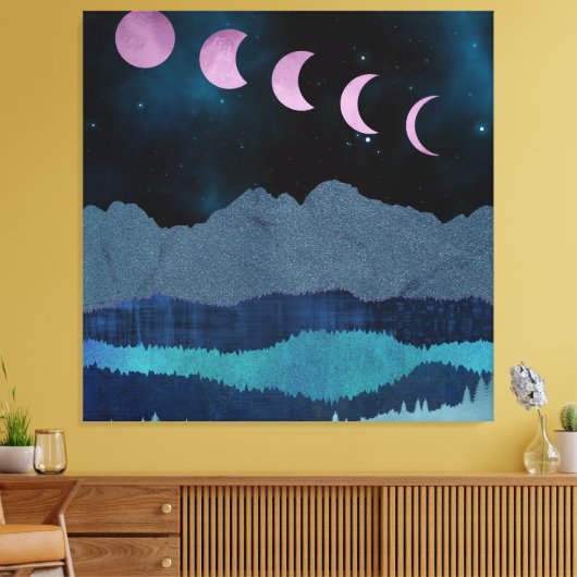 Roze Maan Fases Landschap Canvas Afdruk (Insitu (Woonkamer))