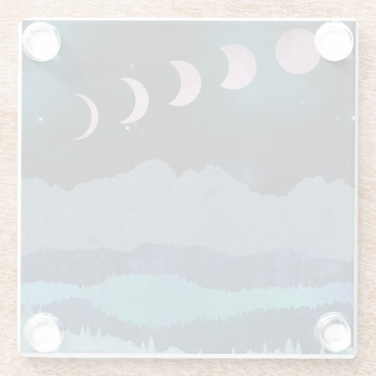 Roze Maan Fases Landschap Glazen Onderzetter (Achterkant)