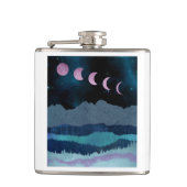 Roze Maan Fases Landschap Heupfles (Voorkant)