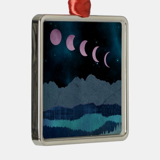 Roze Maan Fases Landschap Metalen Ornament (Rechts)