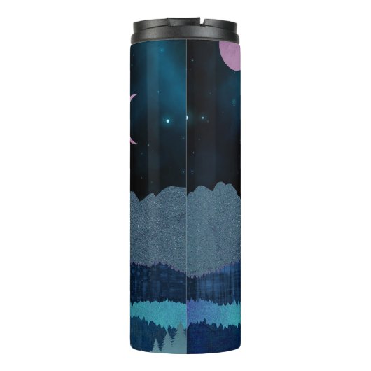 Roze Maan Fases Landschap Thermosbeker (Achterkant)