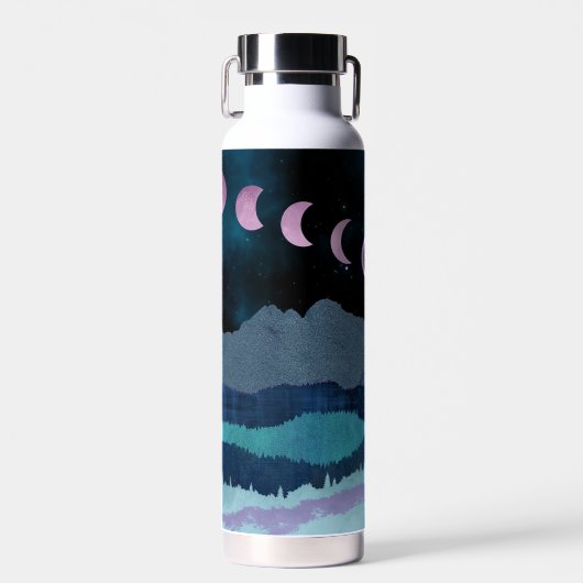 Roze Maan Fases Landschap Waterfles (Voorkant)