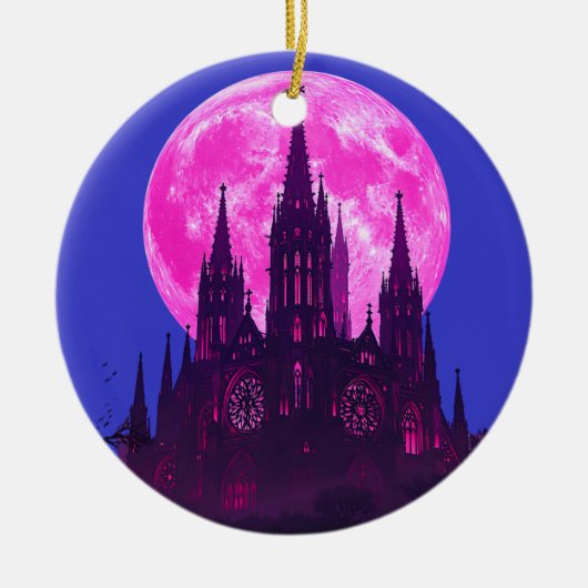 Roze Maan Gotische kathedraal Keramisch Ornament (Voorkant)