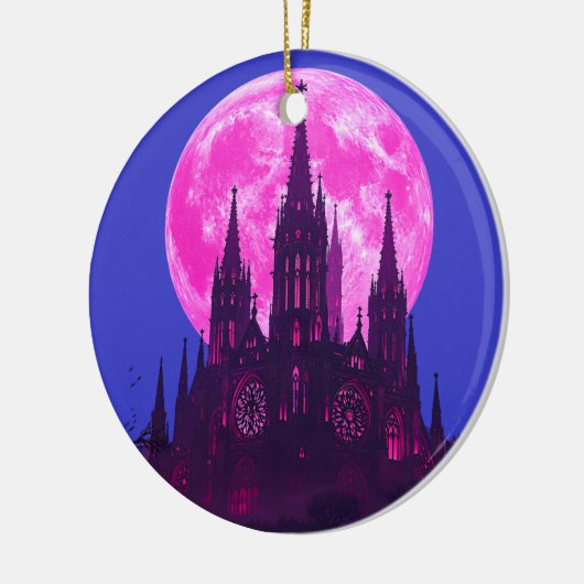Roze Maan Gotische kathedraal Keramisch Ornament (Links)