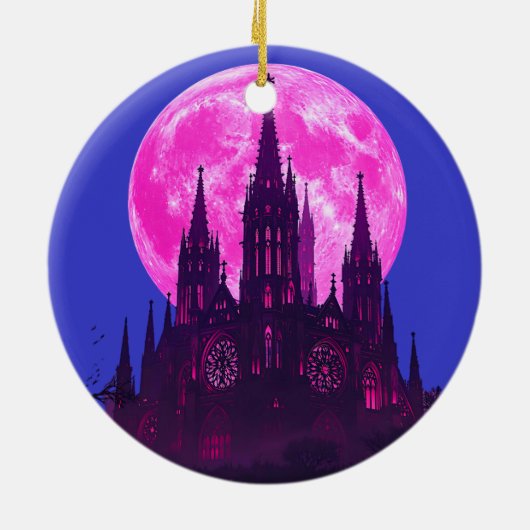 Roze Maan Gotische kathedraal Keramisch Ornament (Achterkant)