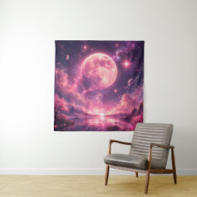 Roze Maan Kersenbloesem Fantasie Nachtelijke Hemel