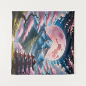 Roze Maan & Kersenbloesempagode: Ingewikkelde Anim Wandkleed (Voorkant (horizontaal))