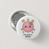 Roze maan met een boog ronde button 3,2 cm (Voorkant /achterkant)