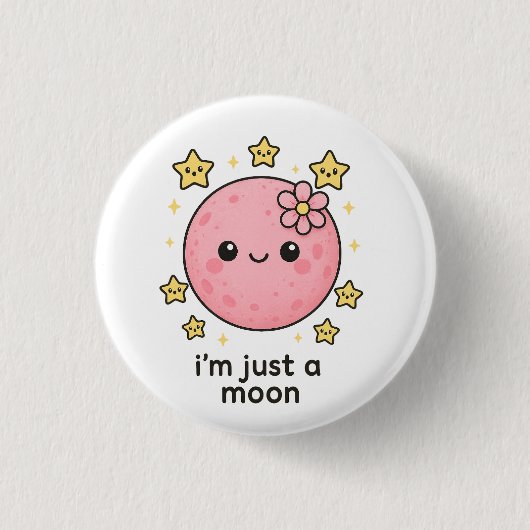 Roze maan met een boog ronde button 3,2 cm (Voorkant)