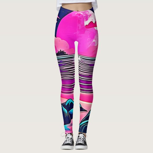 Roze Maan Neon Beachscape Leggings (Voorkant)
