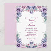 Roze maan op bloem met rug: huwelijksuitnodiging kaart (Voorkant / Achterkant)