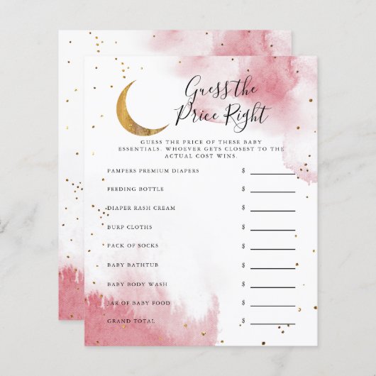 Roze maan raadt de prijs-juiste Baby shower game a (Voorkant / Achterkant)
